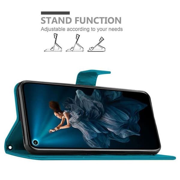 Fodral med lock för Honor 20 PRO Etui i BLÅ BLOMSTERMÖNSTER Skydd Design Blommig Plånbok Blå