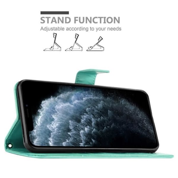 Coque - CADORABO - iPhone 11 PRO MAX - Syntetiskt läder med blommönster - Stöd funktion - 3 kortplatser Grön