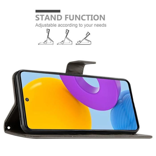 Fodral - CADORABO - Samsung Galaxy M52 5G - Imiterat läder - Blommigt - Stativfunktion BLOMMIG GRÅ
