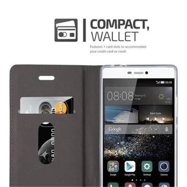 Huawei P8 Fodral i GRÅ SVART från Cadorabo (TYG-LEATHERETTE Design) Fullt skyddsfodral med flipskydd och stativ