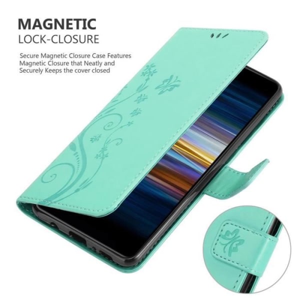 Etui för Sony Xperia L3 - CADORABO - Turkosblommig - Syntetläder - Ställfunktion - Platser för kort Blommig turkos