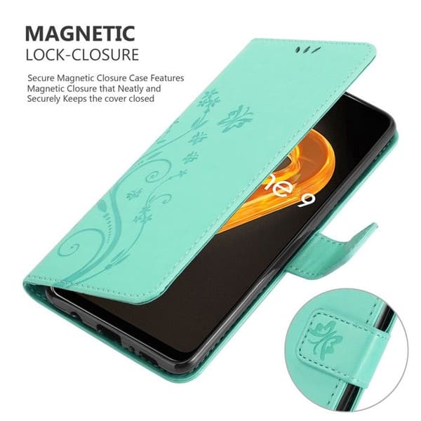 Fodral med lock för Realme 9 4G / 9 PRO+ Etui i TURKOS BLOMMÖNSTER Skydd Design Blommig Plånbok Blå