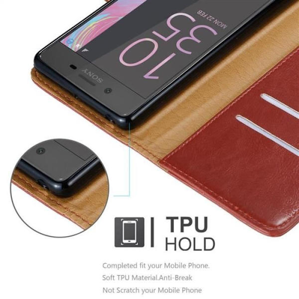 Fodral - CADORABO - Sony Xperia X - Rött konstläder - Stativfunktion - Kortfack Röd