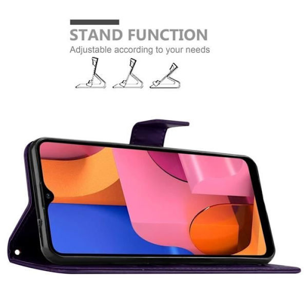 Fodral till Samsung Galaxy A20S - CADORABO - Lila - Imiterat läder - Blommönster - Stativfunktion Lila