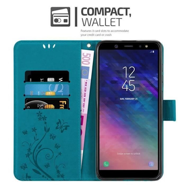 Fodral - CADORABO - Samsung Galaxy A6 2018 - Blommigt konstläder - Magnetisk stängning - Integrerat stöd Blå