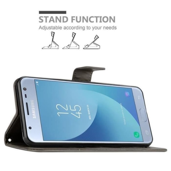 Fodral - CADORABO - Samsung Galaxy J3 2017 - Blommigt konstläder - Magnetisk stängning - Praktiskt stöd Grå