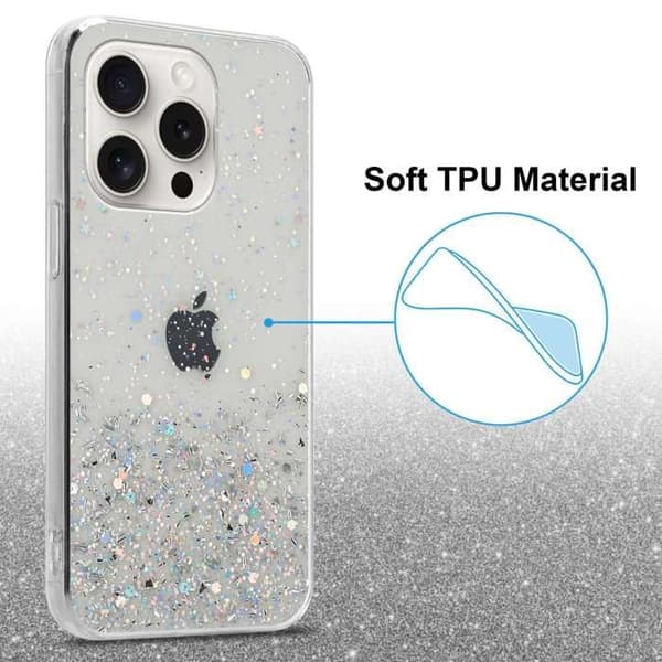 Transparent iPhone 15 PRO MAX-fodral med glitter, skyddande glittrande design Vit