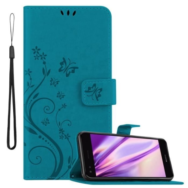 Fodral - CADORABO - Huawei Y6 PRO 2017 - Imiterat läder - Blommigt - Stativfunktion BLOMMA BLÅ