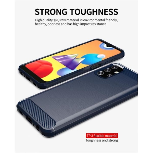 Skyddsfodral - CADORABO - Samsung Galaxy A32 5G - Flexibel TPU - Kolfiberdesign - Borstat rostfritt stål Blå