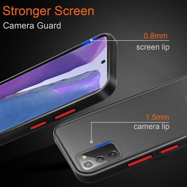 Coque - CADORABO - Samsung Galaxy NOTE 20 - Svart Frostad - Hybrid skydd - Röda knappar Frostade Svart