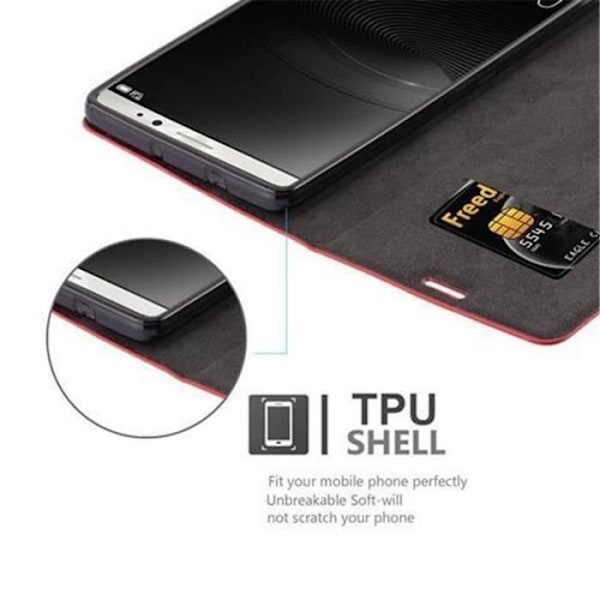Huawei MATE 8 fodral i APPLE RED från Cadorabo (INVISIBLE MAGNETIC CLOSURE Design) Helt skyddande fodral med flip flik