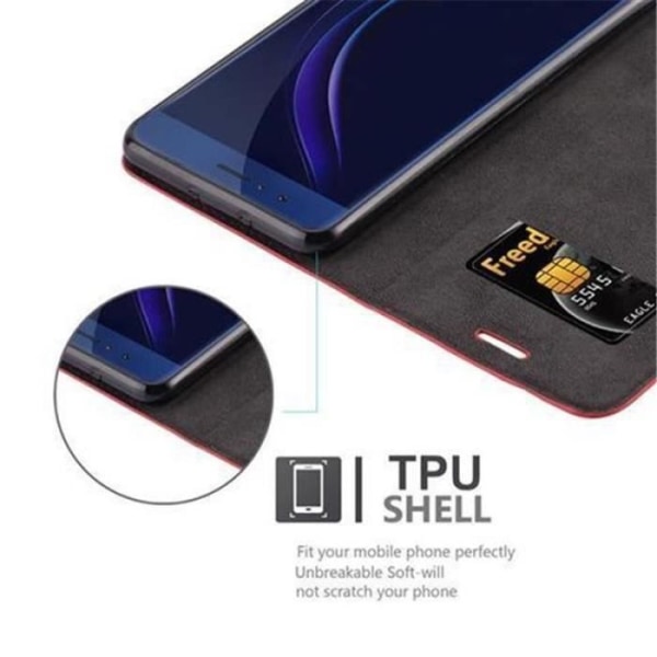 Honor 8-fodral i APPLE RED från Cadorabo (INVISIBLE MAGNETIC CLOSURE Design) Helt skyddsfodral med flipflik