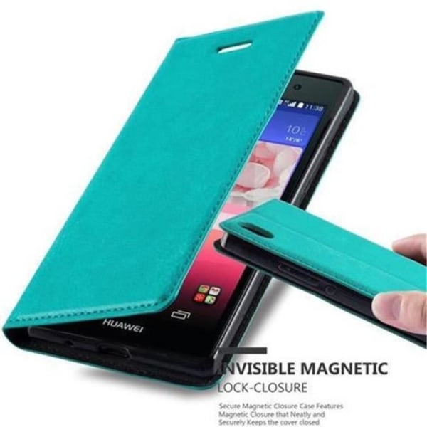 Huawei P7 Fodral i OIL TURQUOISE från Cadorabo (INVISIBLE MAGNETIC CLOSURE Design) Helt skyddsfodral med Flip Flip