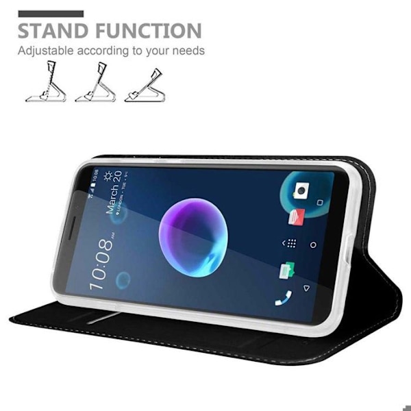 Coque för HTC Desire 12 Etui i CLASSY SVART Housse Case Cover Skydd med magnetisk stängning Plånbok Wallet Svart