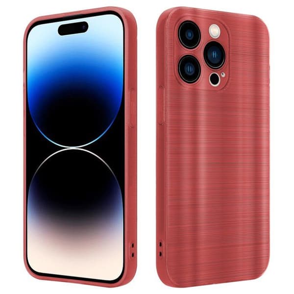 iPhone 14 PRO MAX Fodral Borstad Röd Kameraskydd Röd