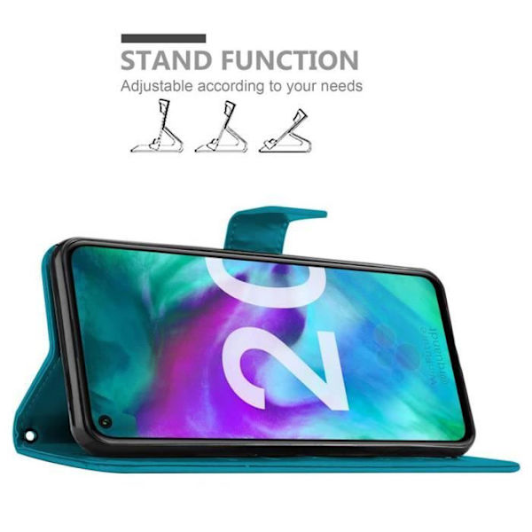 Fodral - CADORABO - Honor 20 / 20S / Huawei NOVA 5T - Imiterat läder - Blommigt - Stativfunktion Blå blommig