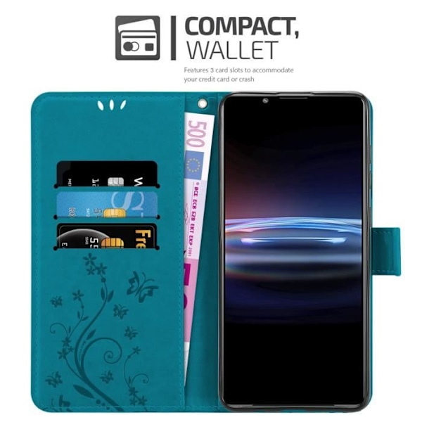 Fodral för Sony Xperia PRO-I - CADORABO - Blommigt fodral - Syntetläder - Ställfunktion - Fullständigt skydd BLOMMA BLÅ