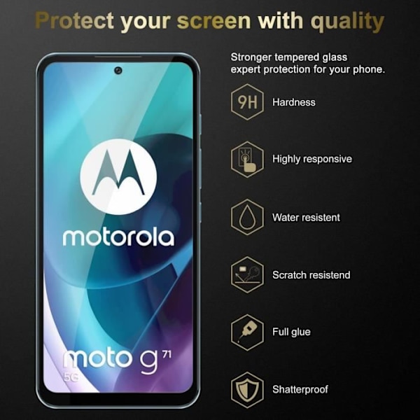 3x helskärmshärdat glas för Motorola MOTO G71 5G skyddsfilm i TRANSPARENT med SVART härdat härdat glas Transparent, svart