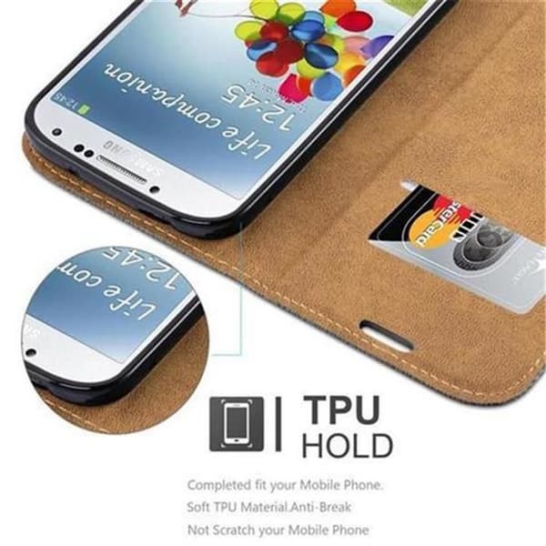 Flipfodral för Samsung Galaxy S4 Fodral i GRÅ BLÅ Skydd Plånbok Grå