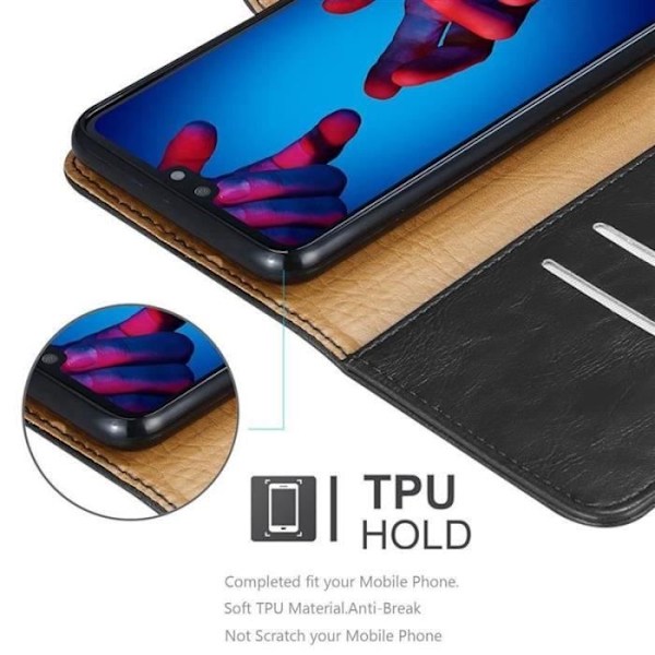 Fodral - CADORABO - Huawei P20 - Läderimitation - Svart - Stativfunktion Svart