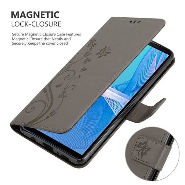 Skal för Sony Xperia 10 III - CADORABO - Grå Blommönster - Syntetläder - Ställfunktion - Platser för Kort Blommig grå