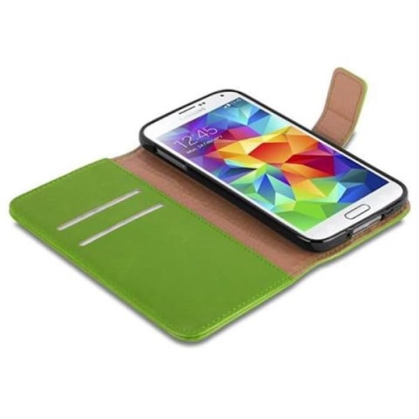Cadorabo-fodral Samsung Galaxy S5 / S5 NEO GREEN PRE LUXURY Magnetisk skyddsfodral som stöder stativ och kortplats
