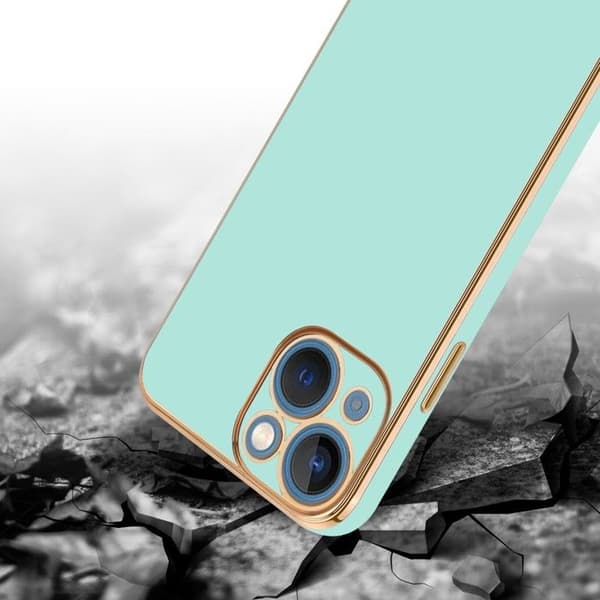 iPhone 14 Fodral Glansig Mintgrön - Guld med skydd för kamera Grön