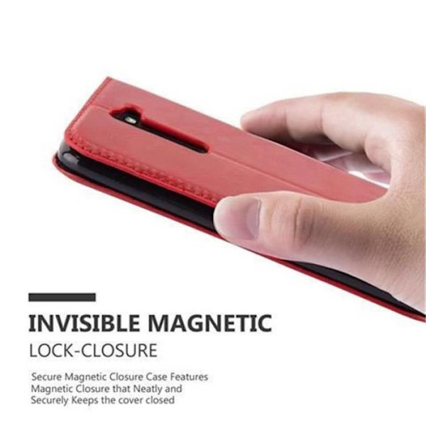 LG K7 Fodral i APPLE RED från Cadorabo (INVISIBLE MAGNETIC CLOSURE Design) Helt skyddsfodral med flip flik