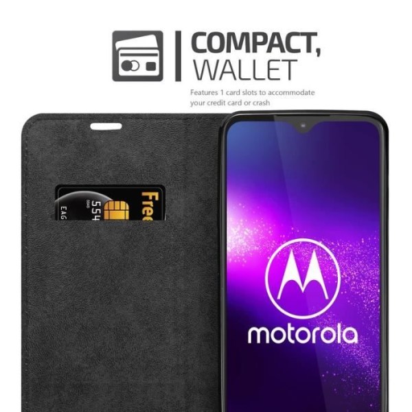 Étui - CADORABO - MOTO G8 PLUS - Syntetiskt läder Svart - Magnetisk stängning - Ställfunktion Svart