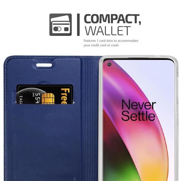 Flip-fodral för OnePlus 8 i MÖRKBLAU CLASSY Plånbok Stötsäker Blå