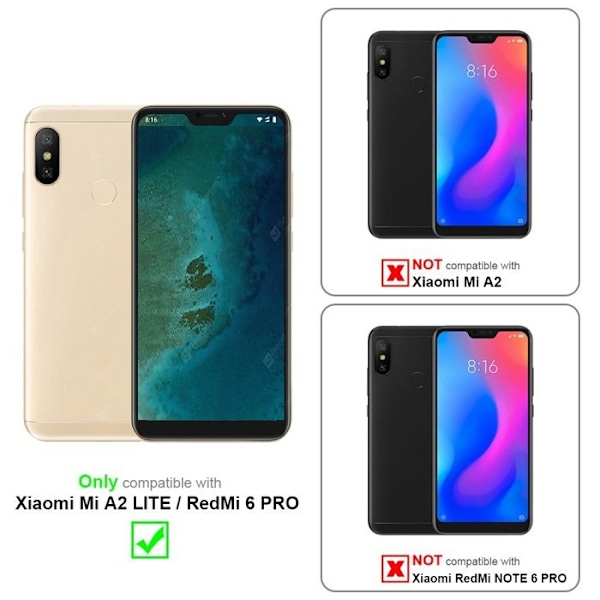 Coque för Xiaomi Mi A2 LITE / RedMi 6 PRO Fodral i KOLSVART Etui Case Cover Skydd med magnetlås Plånbok Svart