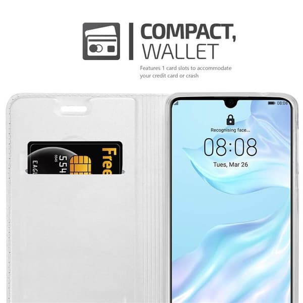 Fodral med lock för Huawei P30 Plånbok i KLASSISK SILVER Stötsäker Grå
