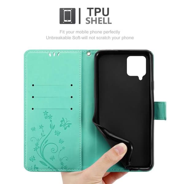 Fodral med lock för Samsung Galaxy A42 5G / M42 5G Turquoise Blommig Skydd Design Blommig Plånbok Blå