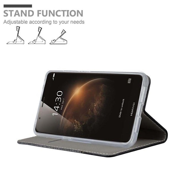 Coque för Huawei ASCEND G7 PLUS / G8 / GX8 Fodral i GRÅ SVART Etui Case Cover Skydd med magnetisk stängning Grå