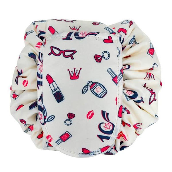 Toalettväska - INTIRILIFE - Girly Motiv Kräm - Vattentålig polyester - 2 dragkedjefack - Mjuk CRÈME GIRLY MOTIV