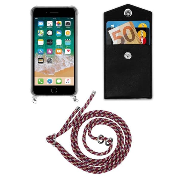 Fodral för iPhone 7 PLUS / 7S PLUS / 8 PLUS med axelrem i RÖD GUL VIT med justerbar snodd Röd