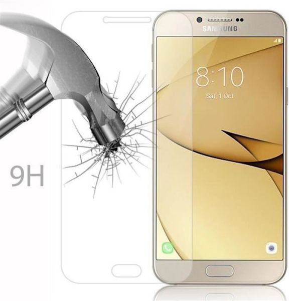 Cadorabo Skärmskydd för Samsung Galaxy A8 (6) - 2016 Modell 0,3 mm Rundade hörn HÖG TRANSPARENS Härdat glas Transparent