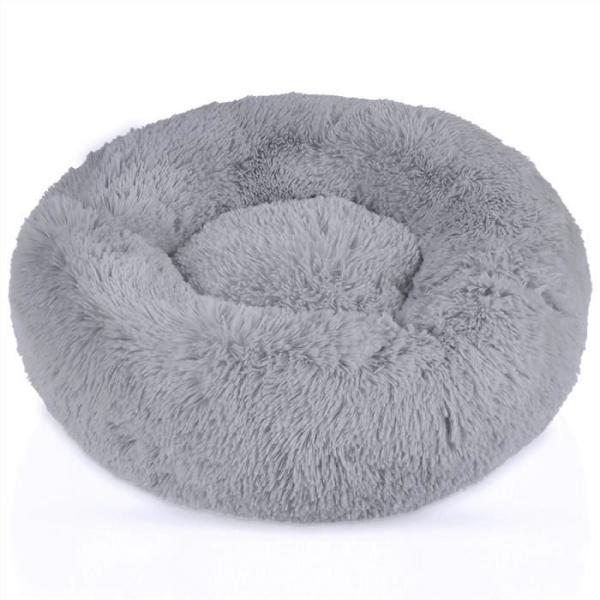 Intirilife Mjuk gosedjursäng i Ljusgrå med en diameter på 100 cm - mjuk och rund säng för katter Hundsäng