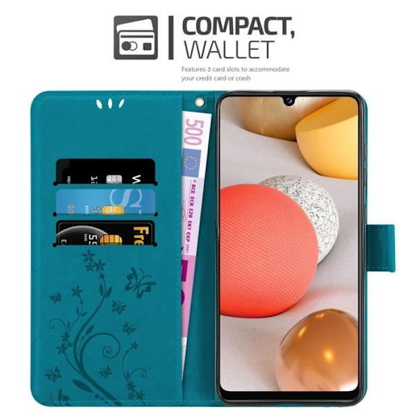 Coque - CADORABO - Samsung Galaxy A42 5G / M42 5G - Blommigt Fodral - Konstläder - Magnetiskt Plånbok BLOMMA BLÅ
