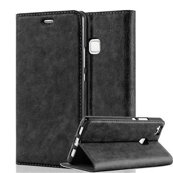 Huawei P9 LITE Fodral i NIGHT BLACK från Cadorabo (INVISIBLE MAGNETIC CLOSURE Design) Helt skyddsfodral med flip flik