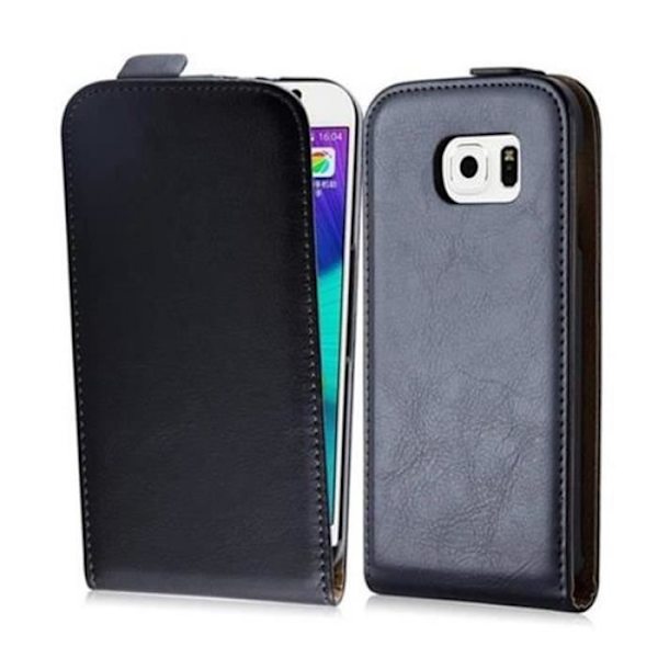 Cadorabo Coque Samsung Galaxy S6 DESIGN FLIP Stil Case Cover Etui Housse av Syntetiskt Läder Slät SVART AV JET