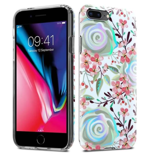 Skal för iPhone 7 PLUS / 7S PLUS / 8 PLUS i PERSIKOFLOWER Skyddande Fodral Blommönster Vit