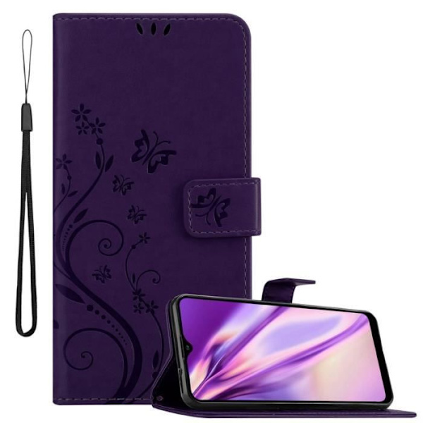 Fodral till Samsung Galaxy A20S - CADORABO - Lila - Imiterat läder - Blommönster - Stativfunktion Lila
