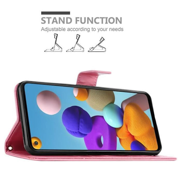 Coque - CADORABO - Samsung Galaxy A21s - Similicuir - Rosa Blommor - Ställfunktion Rosa blommig