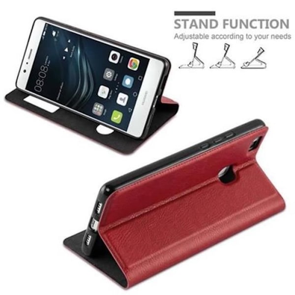 Cadorabo Huawei P9 LITE Fodral RED SAFRAN VIEW Magnetisk skyddsfodral Fodral stöder stativ och fönster