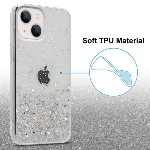 Transparent iPhone 14 PLUS-fodral med glitter, skyddande glittrande design Vit