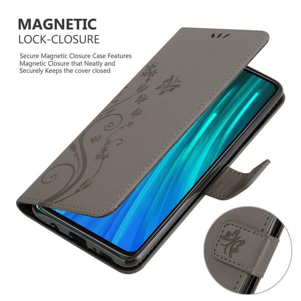 Flip-fodral för Xiaomi RedMi NOTE 8 PRO Fodral i GRÅ BLOMMÖNSTER Skydd Design Blommig Plånbok Grå
