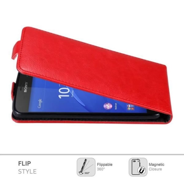Flip-fodral - CADORABO - Sony Xperia Z3 COMPACT - Rött konstläder - Magnetisk stängning - Fullständigt skydd Röd