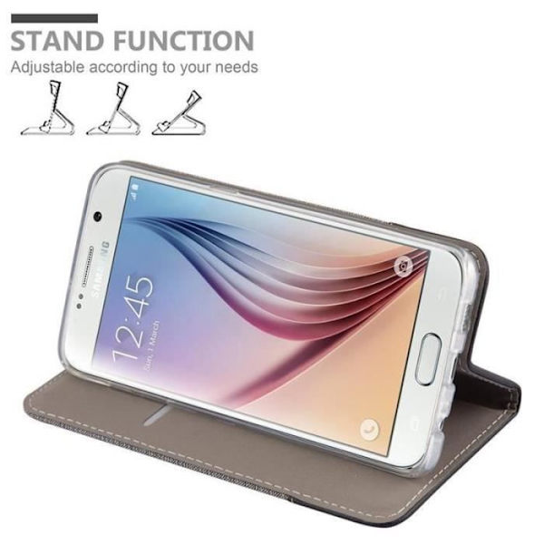 Samsung Galaxy S6 PLUS Fodral i GRÅ SVART från Cadorabo (TYG-LÄDERDESIGN) Helt skyddsfodral med flip flik och Mörkgrå