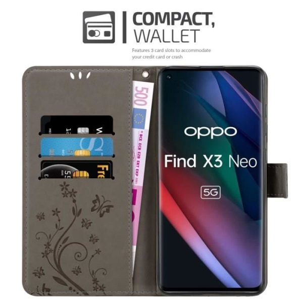 Fodral till Oppo FIND X3 NEO Fodral i BLOMMAGRÅ Fodral Fodral Skydds Blommig plånbok